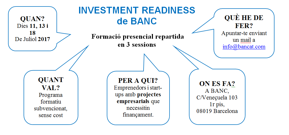 Investment Readiness BANC 2017 (11, 13 i 18 Juliol)